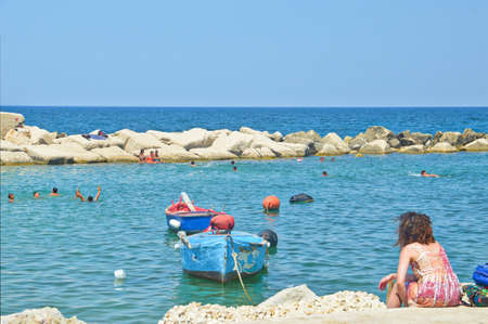 Panoramic view of Molfetta beach, a seaside village of the Puglia region, Italy.のeditorial素材