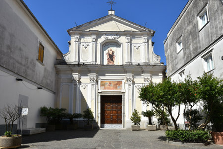 The facade of a church in the old town of Cava dei Tirreni in the Campania region, Italy.のeditorial素材