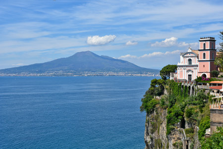 Panoramic view of the sea from Vico Equense, a village in the province of Naples.の写真素材