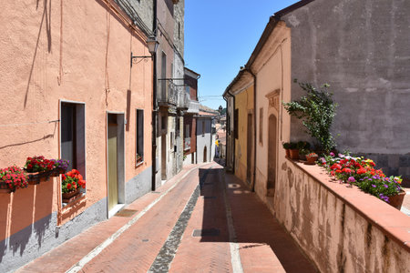 A small street between the old houses of Savignano Irpino, an old town in the province of Avellino.のeditorial素材