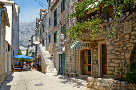 A street in Makarska, a tourist town on the Croatian coast.のeditorial素材