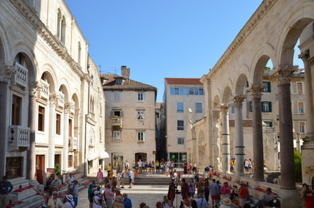 A street in Split, a tourist town on the Croatian coast.のeditorial素材