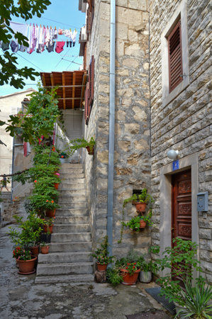 A street in Split, a tourist town on the Croatian coast.のeditorial素材