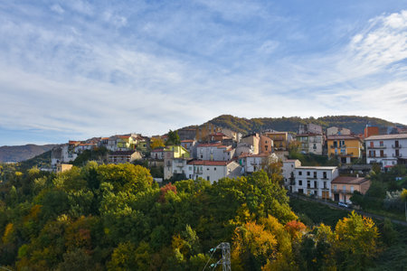 Panoramic view of Sant'Agapito, a village in the Molise region.の写真素材