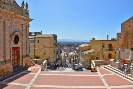 The square in front of the church of Saint Mary in Caltagirone, old town in Sicily.のeditorial素材