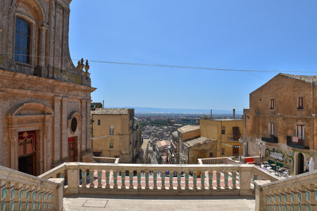 The square in front of the church of Saint Mary in Caltagirone, old town in Sicily.のeditorial素材