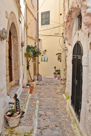 A street in Sperlonga, a medieval town in the Lazio region.のeditorial素材