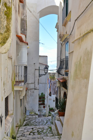 A street in Sperlonga, a medieval town in the Lazio region.のeditorial素材