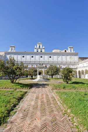 Naples, Italy, February 16, 2021. View of the cloister of the monastery of Saint Martin, now a history museum.のeditorial素材