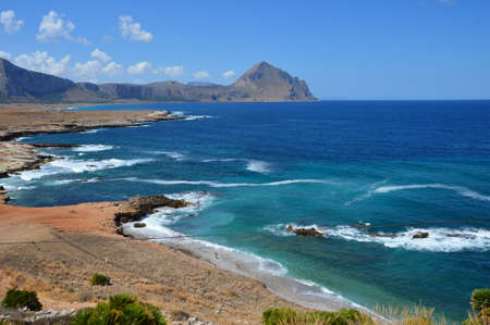 A beach on the coast of Sicily in the province of Trapani.の写真素材
