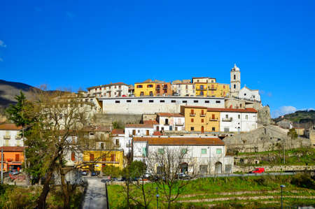 Panoramic view of Pratella, a medieval village in the province of Caserta, Italy.の写真素材