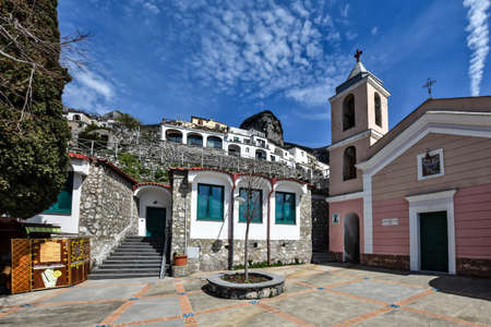 Panoramic view of the town of Positano on the coast of the province of Salerno, Italy.の写真素材