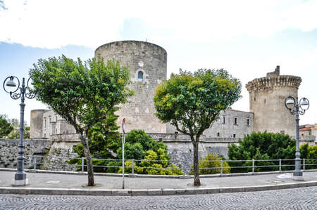 Venosa, Italy, 09/16/2017. The walls and towers of a medieval castle in a town in the Basilicata...