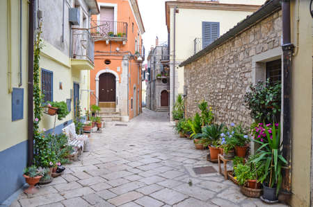 A narrow street among the old houses of Venosa, a medieval village in the Basilicata region, Italy.の写真素材