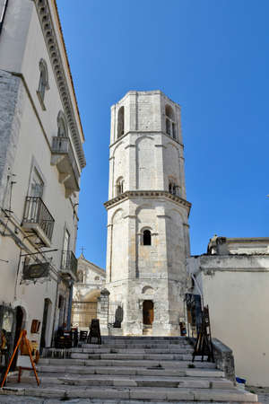 Monte Sant'Angelo, Italy, 06/28/2020. A medieval tower in the historic center of a small Apulian town.のeditorial素材