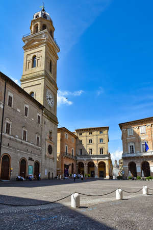 Macerata, Italy, 07/22/2018. A square in the historic center of a medieval city in the Marche region