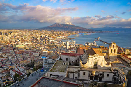 Naples, Italy, 01/06/2017. Panorama of the city from the terrace of a medieval castle.のeditorial素材