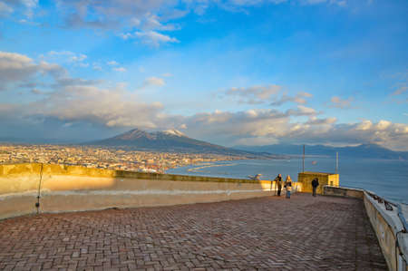 Naples, Italy, 01/06/2017. Panorama of the city from the terrace of a medieval castle.のeditorial素材