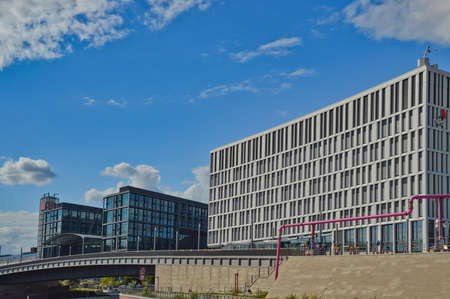 Berlin, Germany, July 26, 2015. Modern buildings on the river running through the German capital.のeditorial素材