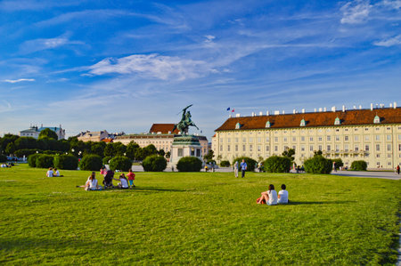 Vienna, Austria, 08/01/2015. A public park in front of a historic building in the city.のeditorial素材