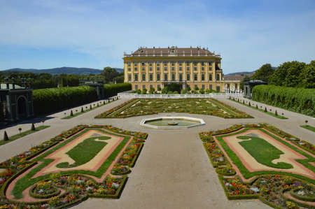 Vienna, Austria, 08/01/2015. Facade of a building of the SchÃ¶nbrunn Palace and its gardens.のeditorial素材
