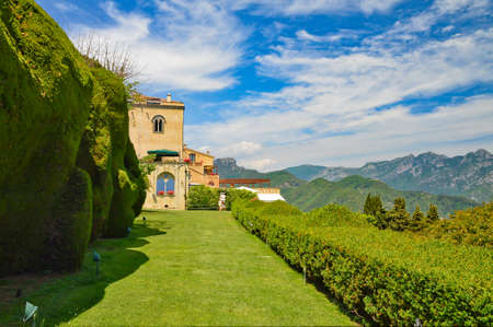 Ravello, Italy, 05/19/2017. The well-kept lawn of a public garden in a village on the Amalfi coast.