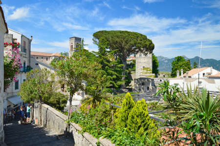 Ravello, Italy, 05/19/2017. A small street between the old houses of a village on the Amalfi coast.のeditorial素材