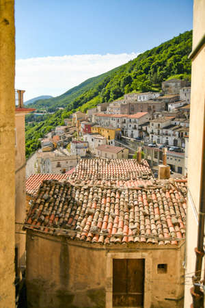 San Fele, Italy, 06/12/2021. A small street between the old houses of a medieval village in the Basilicata region.のeditorial素材