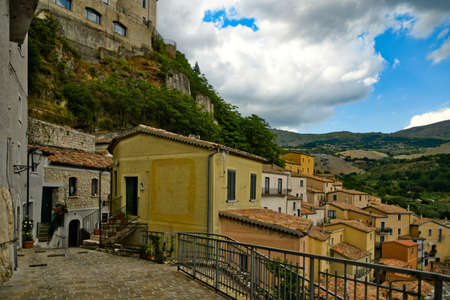 Muro Lucano, Italy, June 12, 2021. A narrow street among the old houses of a medieval village in the Basilicata region.のeditorial素材