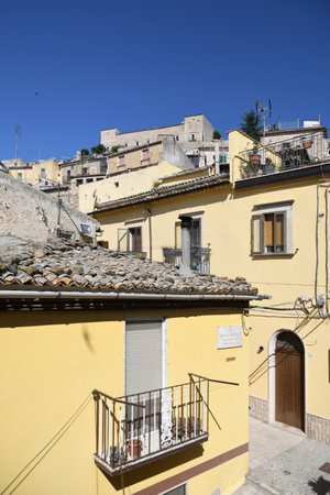Sant'Agata di Puglia, Italy, July 3, 2021. A narrow street among the old houses of a medieval village in southern Italy.のeditorial素材