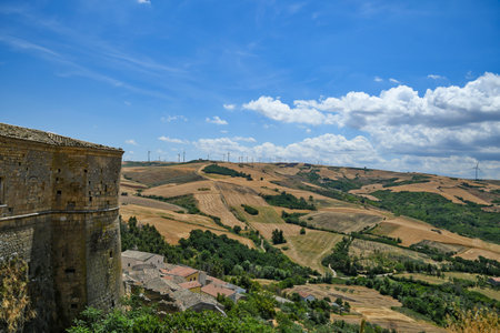 Rocchetta Sant'Antonio, Italy, July 3, 2021. The panorama seen from a medieval castle in a village in the Puglia region.のeditorial素材