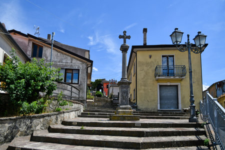 Vallata, Italy, July 3, 2021. A stairway to the old town of a village in the Campania region of Italy.のeditorial素材