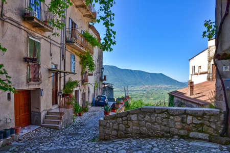 Guardia Sanframondi, Italy, 07/14/2019. A narrow street in the medieval town in the province of Benevento, Italy.のeditorial素材