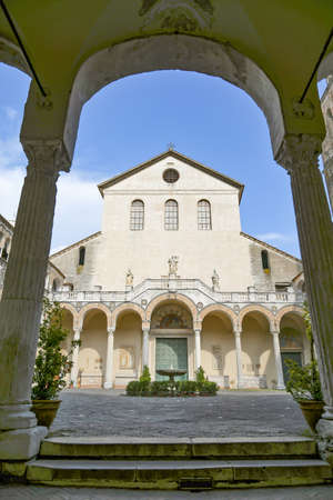 The facade of the historical cathedral of Salerno, old city in southern Italy.のeditorial素材