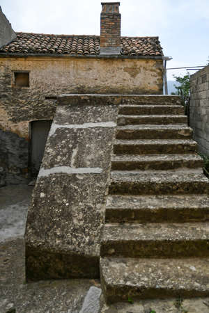 Front of an old house in Chiaromonte, a medieval town in the Calabria region of Italy.のeditorial素材