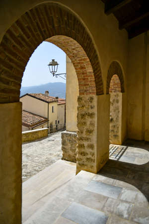 A street in the historic center of Chiaromonte, a old town in the Basilicata region, Italy.の写真素材