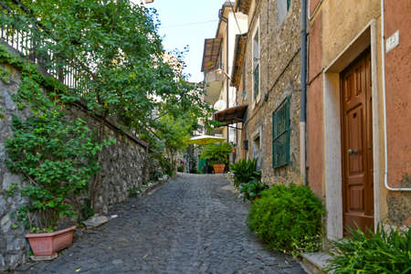 An alley in the medieval quarter of Morolo, a medieval town in the Lazio region. Italy.の写真素材