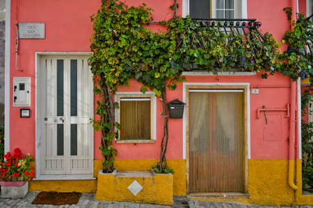 The facade of a picturesque house in Lacedonia, an old town in the province of Avellino, Italy.のeditorial素材
