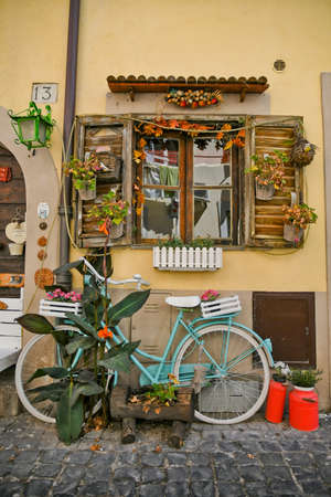The window of an old house in Castel Gandolfo, a medieval village in the province of Rome, Italy.のeditorial素材