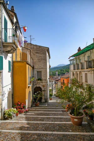 A narrow street of Carpinone, a medieval town of Isernia province.の写真素材