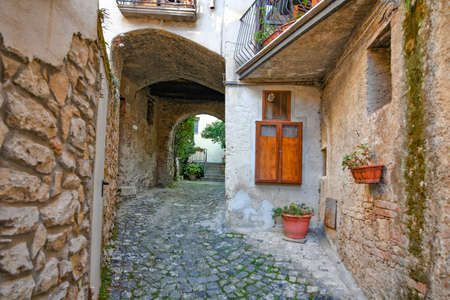 A narrow street in Capaccio, a small village of the province of Salerno.の写真素材