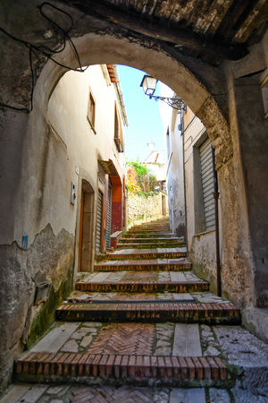 A narrow street in Castelcivita, a small village of the province of Salerno.の写真素材