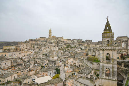 View of Matera, an ancient city built into the rock. It is located in the Basilicata region.