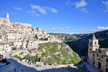 View of Matera, an ancient city built into the rock. It is located in the Basilicata region.