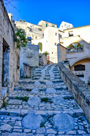 A street in Matera, an ancient city built into the rock. It is located in the Basilicata regionの写真素材
