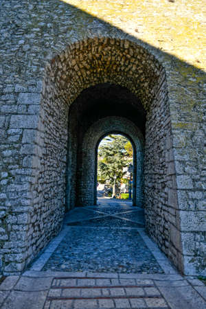 A street among the characteristic houses of Casalbore, a mountain village in the province of Avellinoの写真素材
