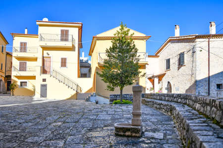 A small square of Campodimele, a medieval town of Lazio region.の写真素材