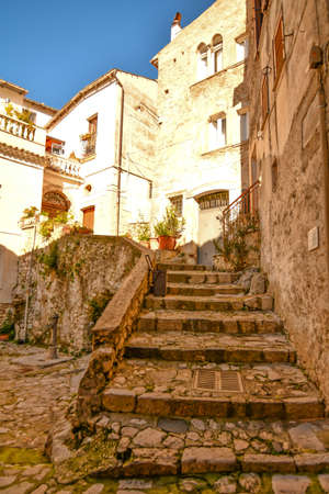 An alley in Itri, a medieval town in Lazio region.の写真素材