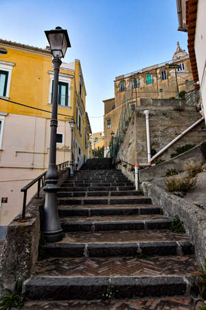 A narrow street in Raito, a small village on the Amalfi coast in Italy.の写真素材