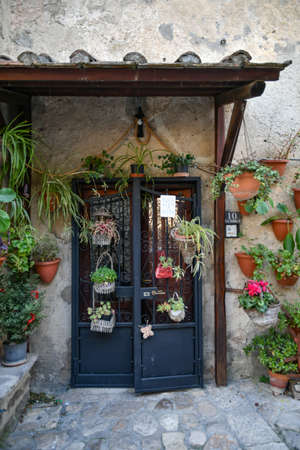 Caserta, Italy, 02/23/2022. The decorated door of an old house in the oldest district of the city.のeditorial素材